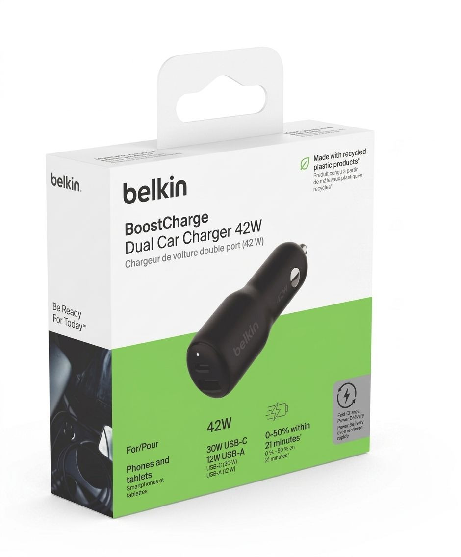 Cargador para Auto Belkin BoostCharge 42W USB-C + USB-A
