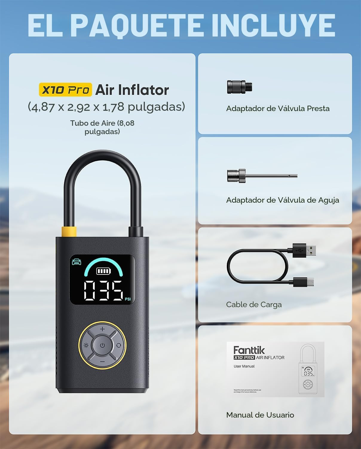Fanttik X10 Pro Compresor de Aire Portátil 150 PSI para Auto