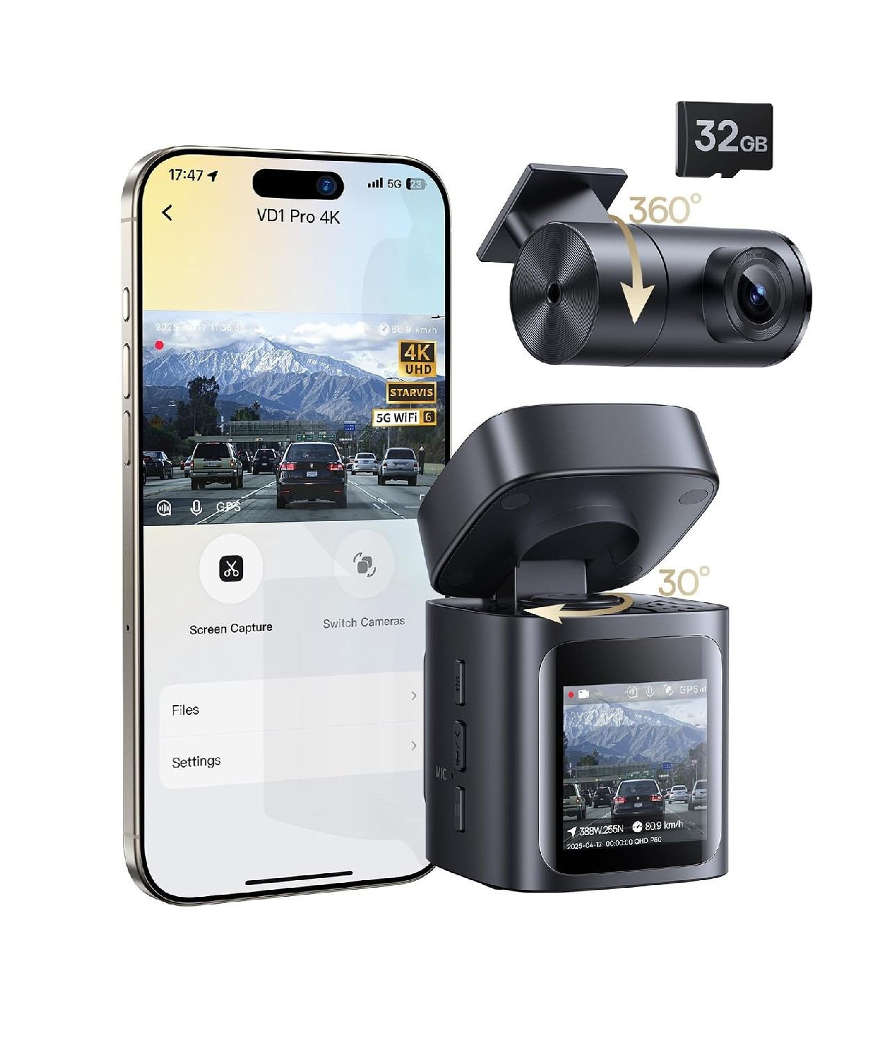 Baseus VD1 Pro - Dashcam 4K + Cámara Trasera 1080P con GPS